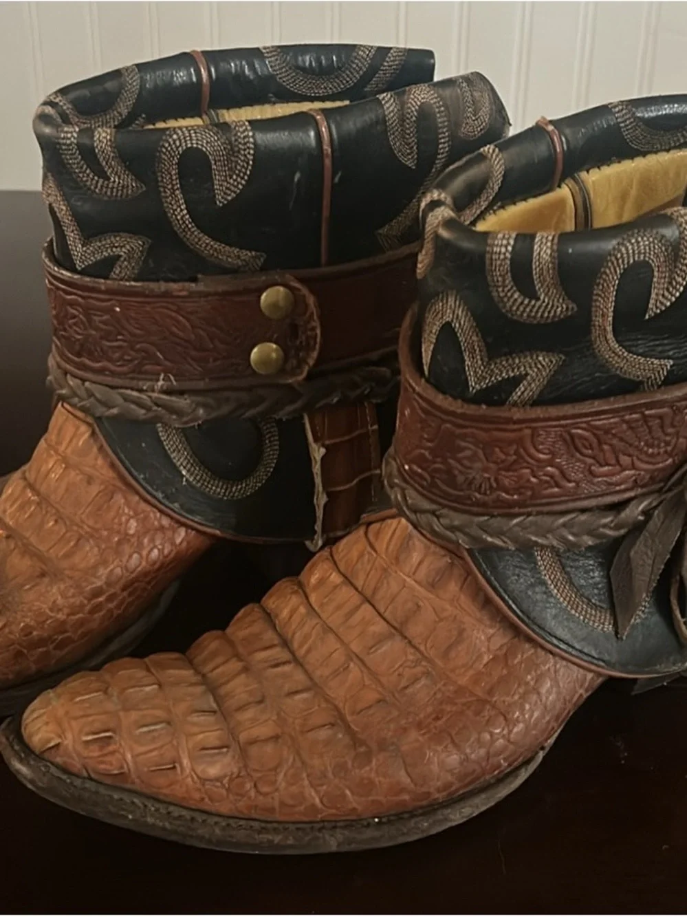 Men's Two-Tone Brown Leather & Alligator Exotic-Style Boots
